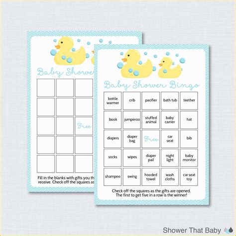Free Baby Shower Bingo Blank Template Of Rubber Ducky Baby Shower Bingo