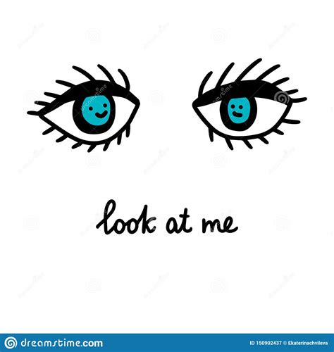 Look At Me Hand Drawn Vector Illustration In Cartoon Style Two Eyes