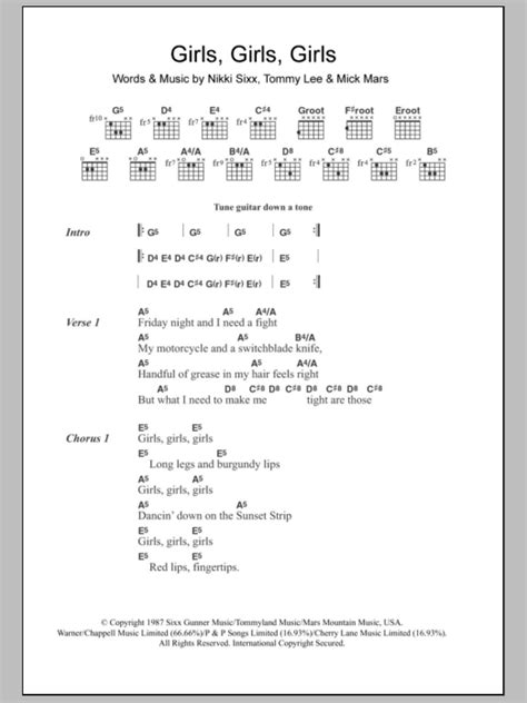 Girls Girls Girls By Motley Crue Guitar Chordslyrics Guitar