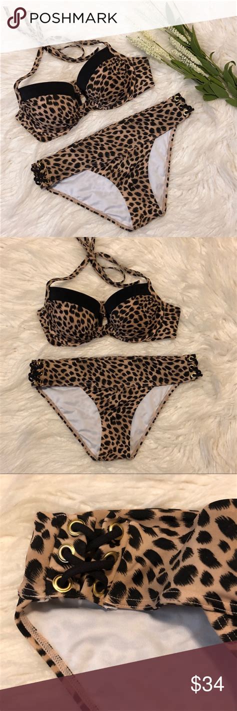 Vs Leopard Cheetah Print Push Up Lace Up Bikini Bikinis Animal Print