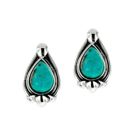 Oxidized Sterling Silver Pear Shaped Turquoise Gemstone Stud