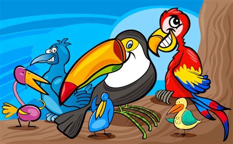 Ilustración De Dibujos Animados De Grupo De Aves Vector Premium