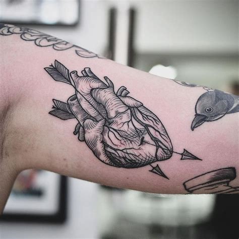 Anatomical Heart Tattoo In Etching Style