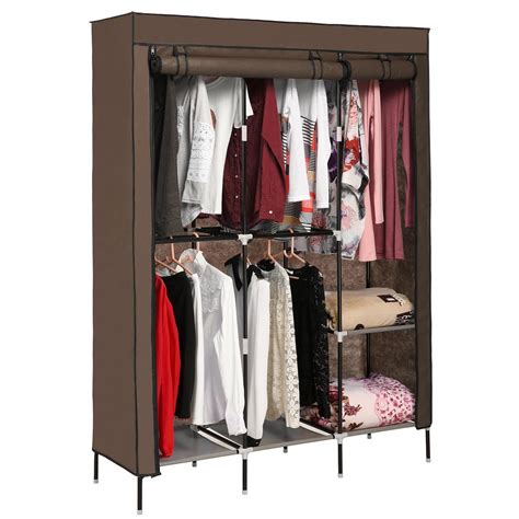 Diy Non Woven Fabric Portable Closet Organizer Wardrobe Double Rod Clothes Closet Storage