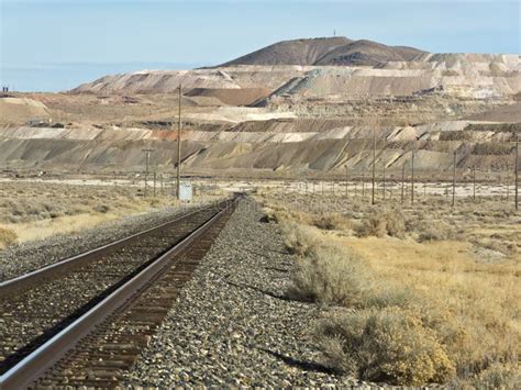 Railroad Tracks Running Through The Desert Stock Image Image Of Road