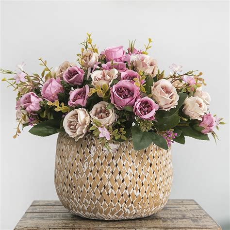 buy high quality silk faux peony artificial flower bouquet wedding decoration