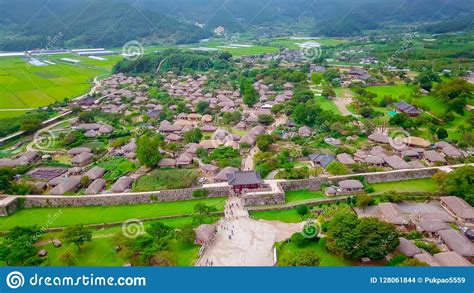 Aerial View Of Korean Traditional Folk Village In Suncheon City Stock
