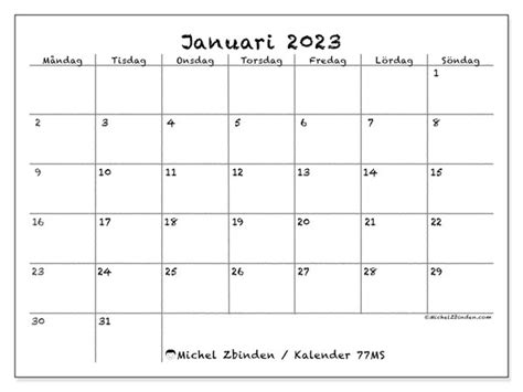 Kalender Januari 2023 För Att Skriva Ut “77ms” Michel Zbinden Se