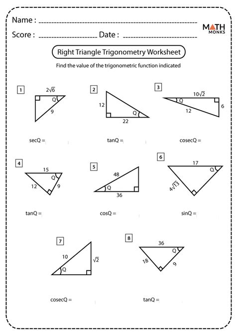 Right Triangle Trigonometry Worksheet Worksheets For Home Learning