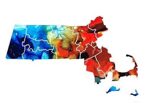 Massachusetts Map Counties By Sharon Cummings Painting By Sharon
