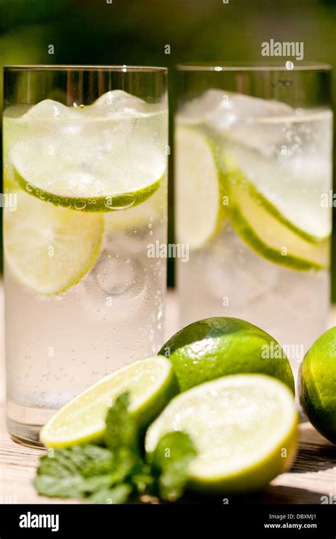 Fresh Cold Refreshment Drink Mineral Water Soda With Lime And Mint On