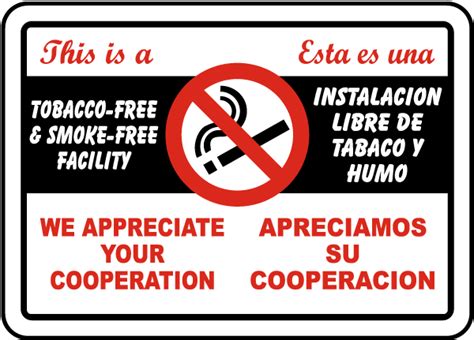 Bilingual This Is A Tobacco Free Facility Sign Save 10 Instantly