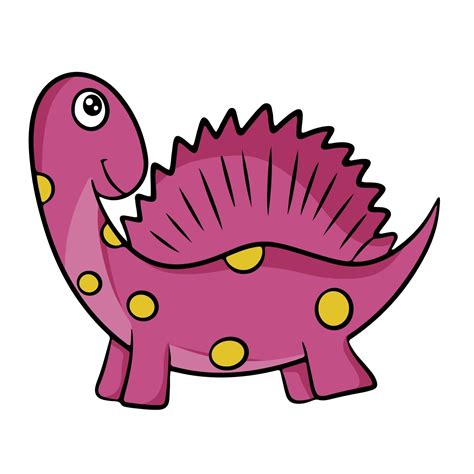 Cute Pink Dinosaur In Cartoon Style Vector Illustration Isolated On A