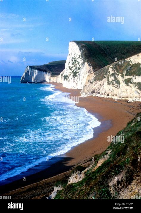 Bats Head Dorset White Chalk Cliffs Beach Surf Foam Coast Coastal Sea