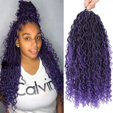 6 Packs Boho Goddess Locs Crochet Hair 18 Inch Purple River Locs Goddess Faux Locs Crochet Hair