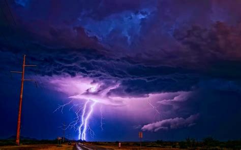 Lightning Storm Rain Clouds Sky Nature Thunderstorm