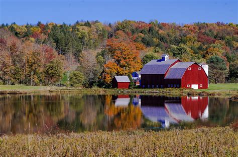 Wallpaper Autumn Lake Reflection Fall Barn Landscape Pond