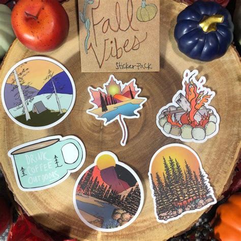 Fall Vibes 6 Vinyl Sticker Pack Etsy Nature Stickers Fall Vibes
