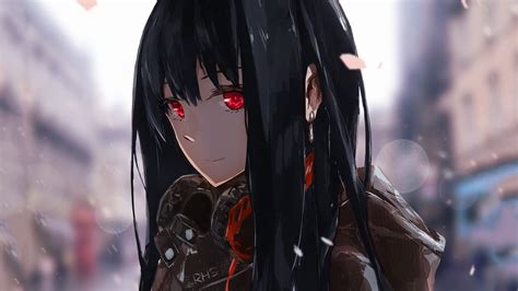 Anime Girl With Long Black Hair And Red Eyes