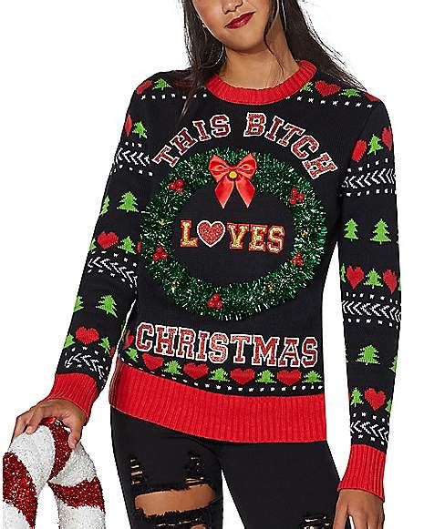 Light Up This Bitch Loves Christmas Ugly Christmas Sweater Spencers