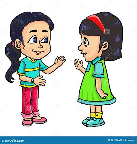 Cartoon Two Smiling Cute Girls Talking Stock Vector Illustration Of