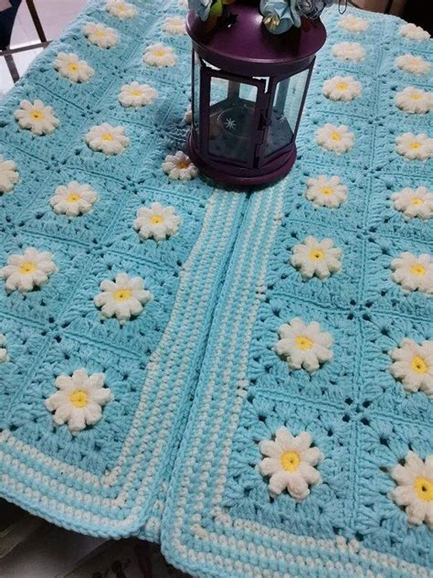 Granny Square Daisy Crochet Blanketgranny Square Etsy Granny Square