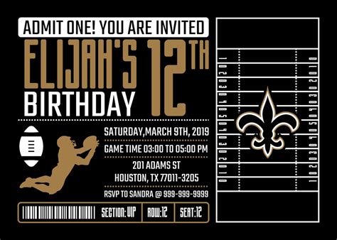 New Orleans Saints Invitation Birthday Invitations Saints Etsy