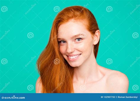 Close Up Portrait Of Nice Nude Positive Sweet Tender Cheerful Re Stock