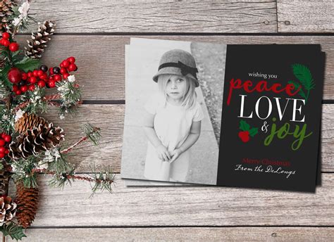 Peace Love And Joy Christmas Photo Card Holiday Photo Card Etsy