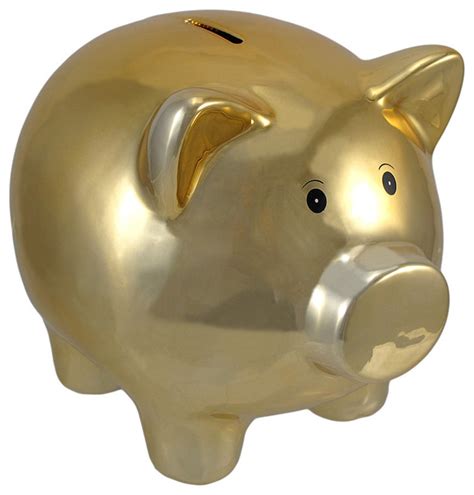 Metallic Gold Plated Ceramic Piggy Bank 8 In Contemporary Piggy