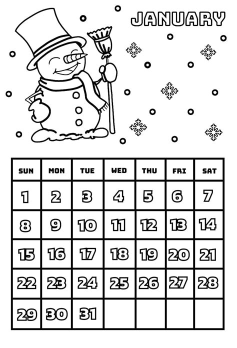 January Calendar Coloring Page Download Print Or Color Online For Free