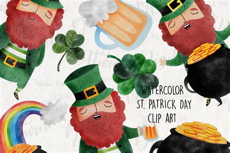Watercolor St Patrick S Day Clipart Leprechaun Shamrock Illustrations Design Bundles