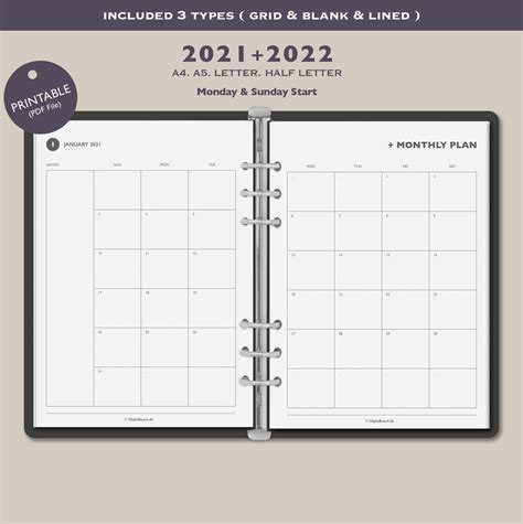 2021 2022 Monthly Planner Printable Monthly Calendar Simple Etsy