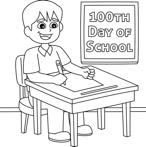 Desenho De 100º Dia De Escola Para Colorir De Estudante Escrevendo