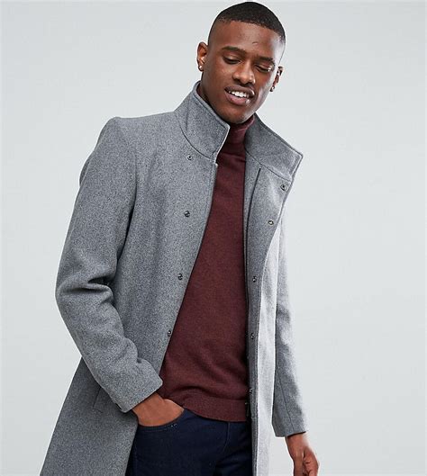 Only And Sons Funnel Neck Overcoat Gray Mens Spring Jackets Mens