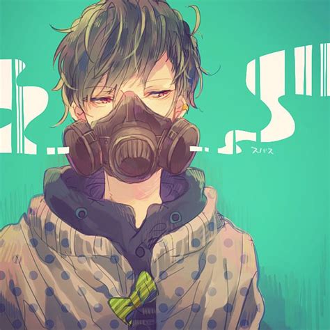 Pixiv Id 14387521355179 Anime Monochrome Anime Boy Anime Gas Mask