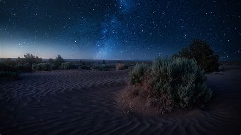 Desert Landscape With Background Of Starry Sky During Nighttime Nature