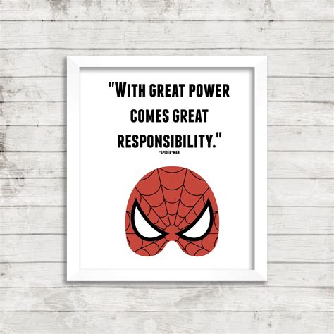 Enjoy our superhero quotes collection by famous authors, actors and comic book authors. Spiderman superhero quote, printable wall art by LovelyPrinting on Etsy https://www.etsy.com ...