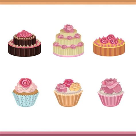 Cakes And Cupcakes With Roses Collection Eps Vector Uidownload