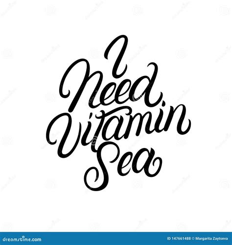 I Need Vitamin Sea Hand Written Lettering Quote Stock Vector