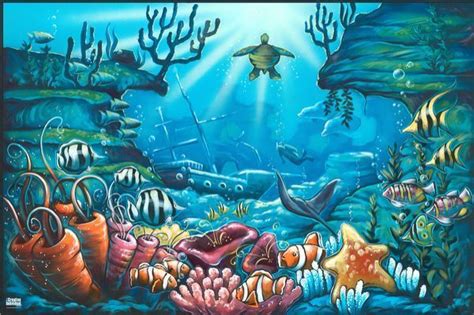 Ocean Mural Under Sea Nursery Sea Drawing Under The Sea Drawings