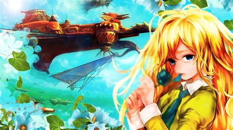 Hintergrundbilder Illustration Blond Blumen Lange Haare Anime Mädchen Blaue Augen Wasser
