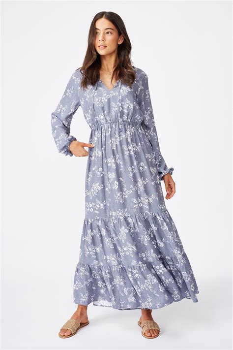 Woven Michelle Long Sleeve Maxi Dress Hannah Floral Grisalle Cotton
