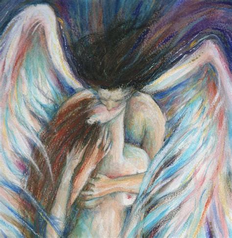 Angels Kiss Romantic Art Print Of Two Embracing Lovers Angel Etsy