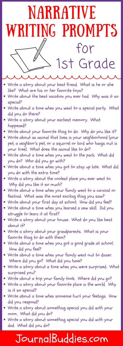 30 Narrative Writing Prompts For 1st Grade