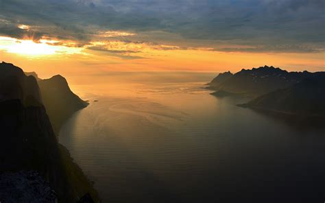 Nature Landscape Summer Sunset Island Fjord Mountain