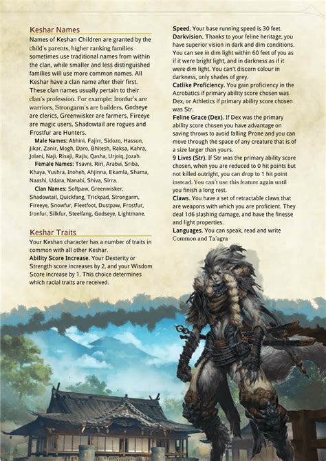 Dnd 5e Homebrew — Keshar Race By Nartheraytei Dungeons And Dragons