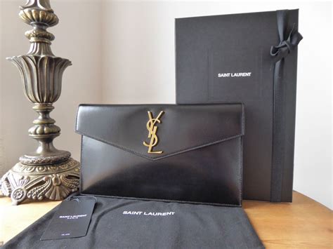 Saint Laurent Ysl Medium Uptown Envelope Pouch In Black Shiny Smooth
