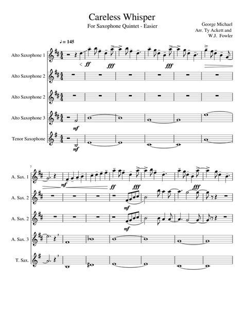Saxophone Quintet Easy Sheet Music For Saxophone Alto Saxophone