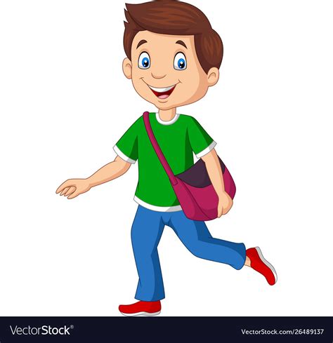 Cartoon Happy School Boy Carrying Backpack Vector Image
